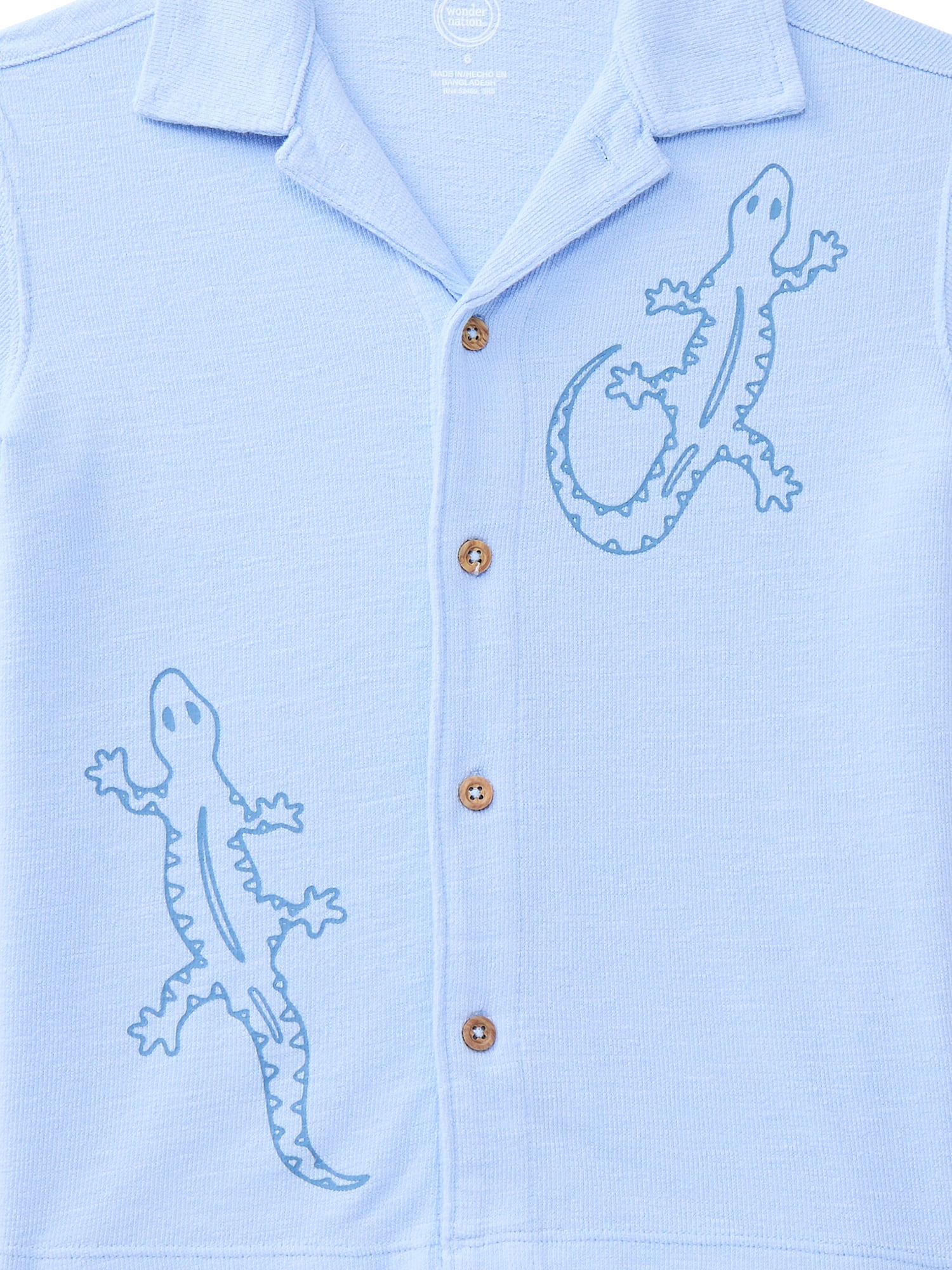 Wonder Nation Little Boys Knit Button Down Shirt with Short Sleeves, Sizes 4-10