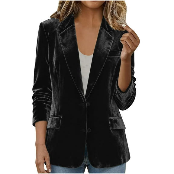 Dasayo Velvet Women's Blazer Black Dressy Fitted Formal Blazer Coat Women L