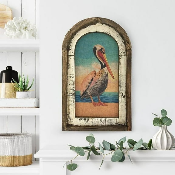 Framed Canvas Wall Art Vintage Decor, Rustic Pelican Paintings Canvas Wall Art for Kitchen, Pelican Vintage Poster Hanging Country Wall Decor for Home Living Room Bedroom, Farmhouse Decor