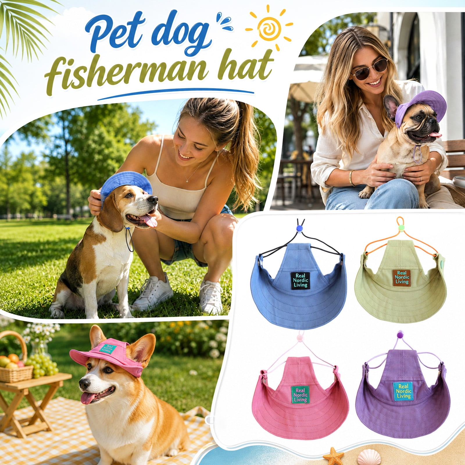 Dog Apparel & Accessories, Dog Sun Hat, Outdoor Sun Shade, Dog Hats for Small Dogs, Dog Hiking Gear, Empty Top Wide Brim Sun Visor with Adjustable Elastic Strap, Lightweight
