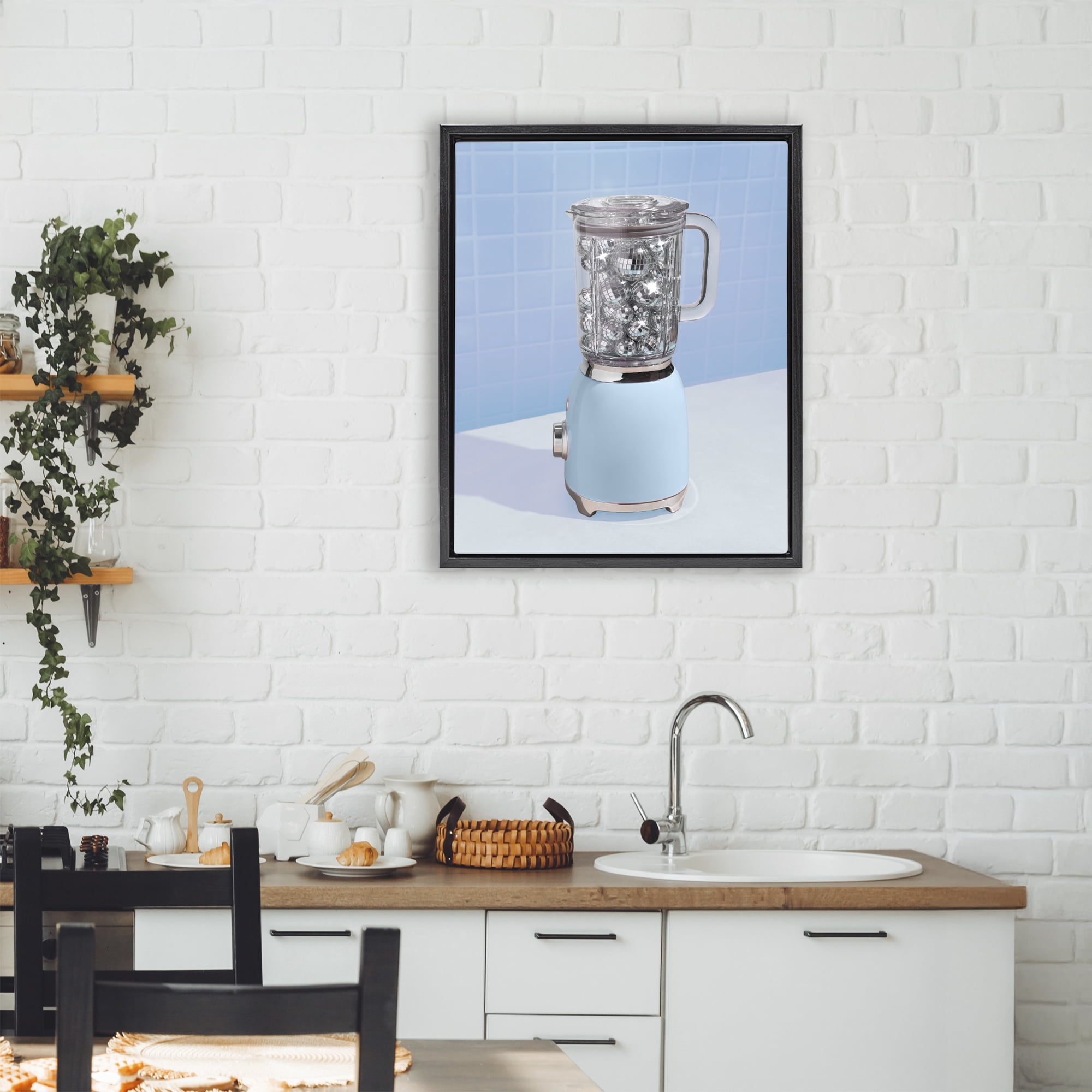 Stupell Industries Disco Drink Mixer over Blue Black Framed Floater Canvas Wall Art, design by LISH Creative