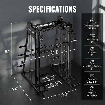 Mikolo M11 Smith Machine Home Gym, 2200LBS Power Rack with Functional Trainer, Cable Crossover, LAT Pulldown, Low Row, Landmine and Plate Storage for Full Body Strength Training