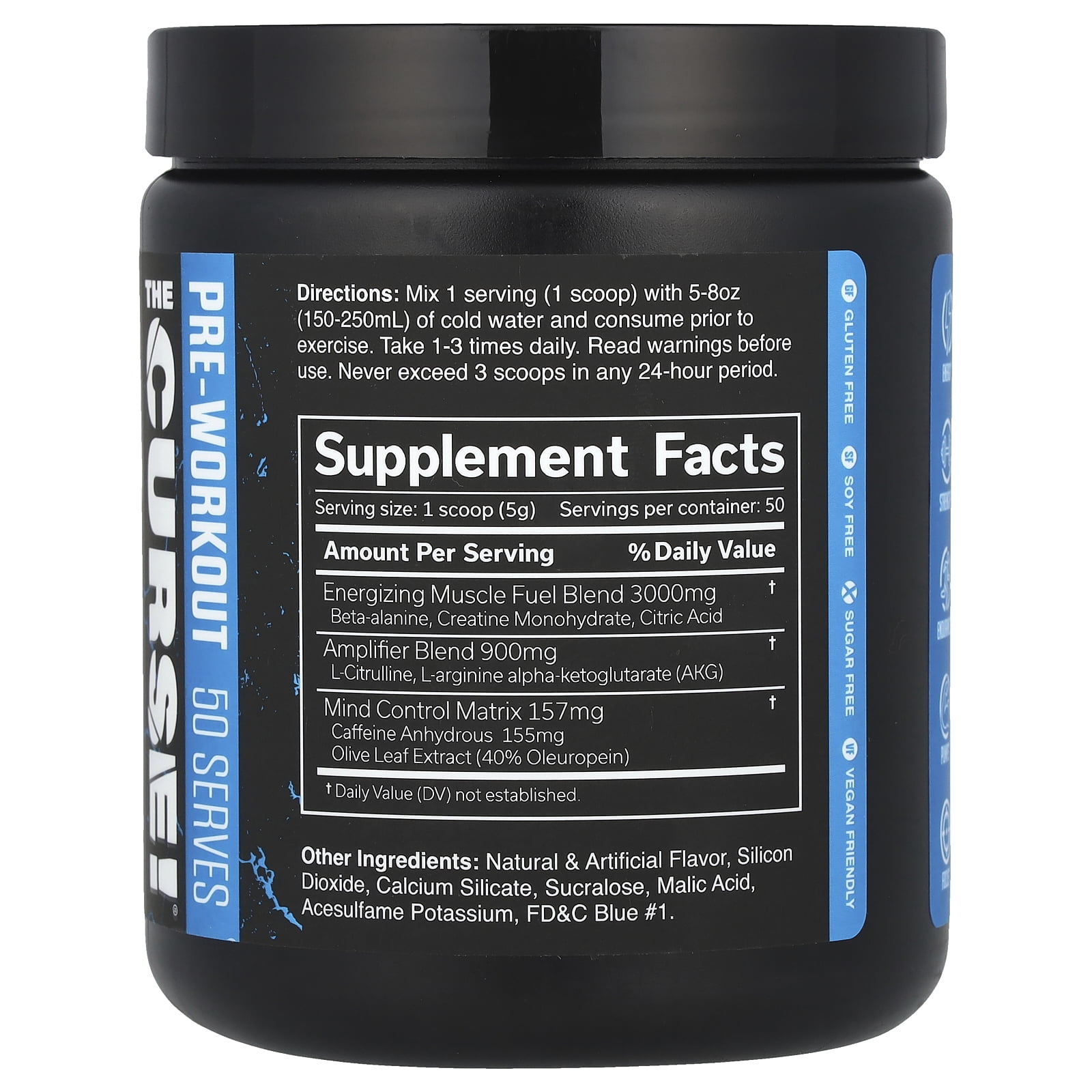 JNX Sports® The Curse Pre Workout Powder Blue Raspberry Pre Workout Mix for Energy and Focus, 50 Serves