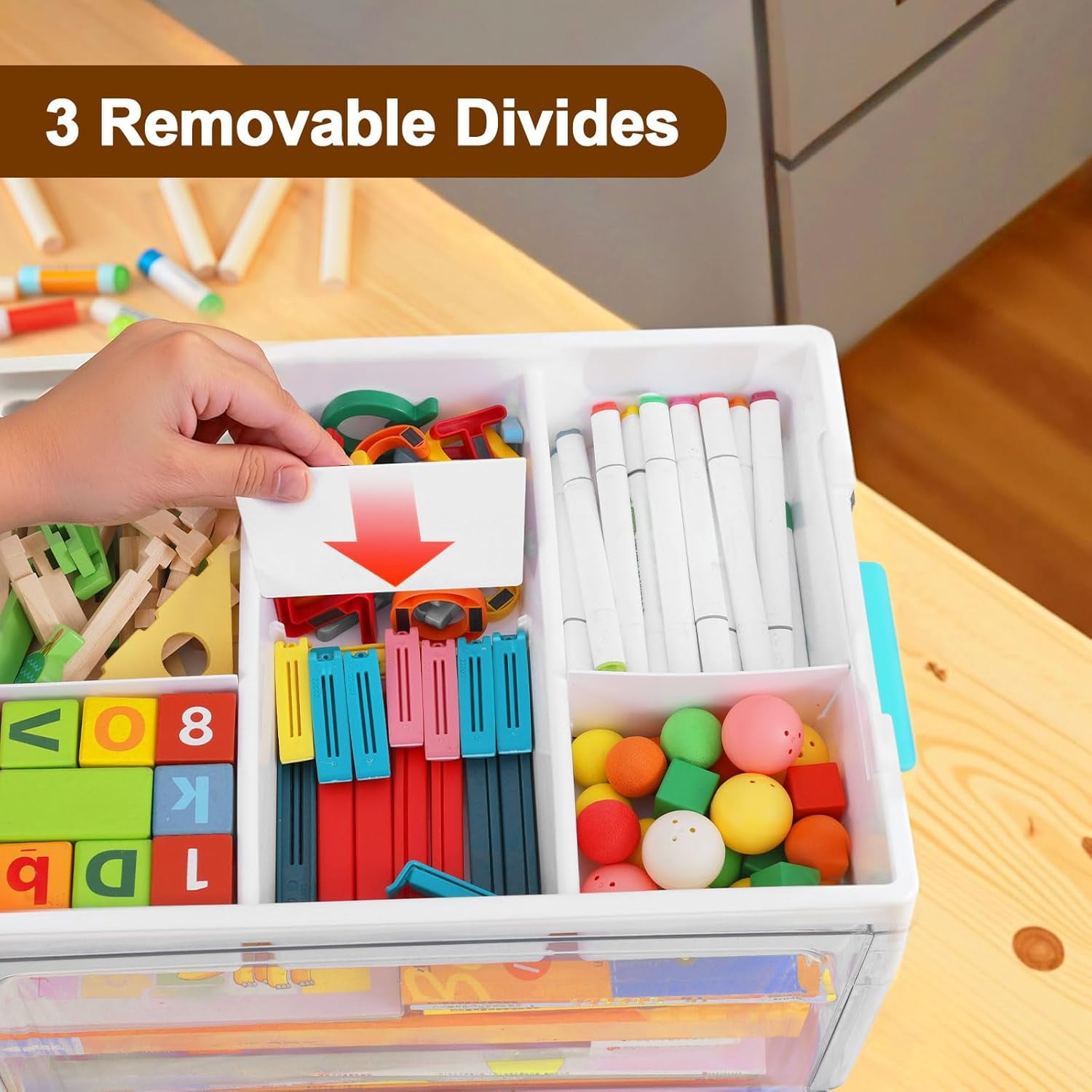 24QT Large Clear Plastic Craft Organizer with Removable Tray & Adjustable Dividers, Foldable Storage Box with Handles for Art Supplies, Toys, Sewing, Books, Crayons, and Medicine