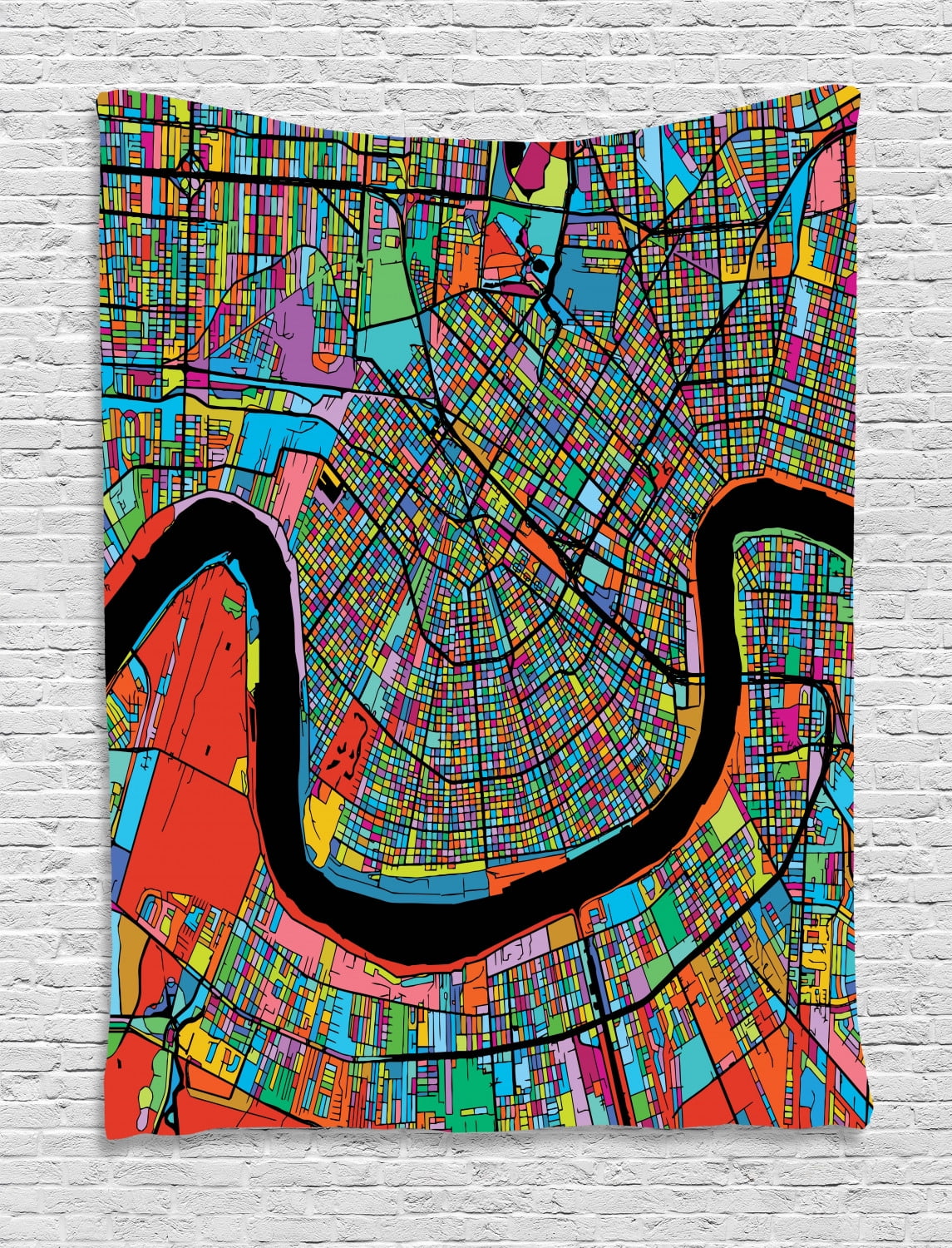 New Orleans Tapestry, Colorful Map of City with Mississippi River Districts and Highways New