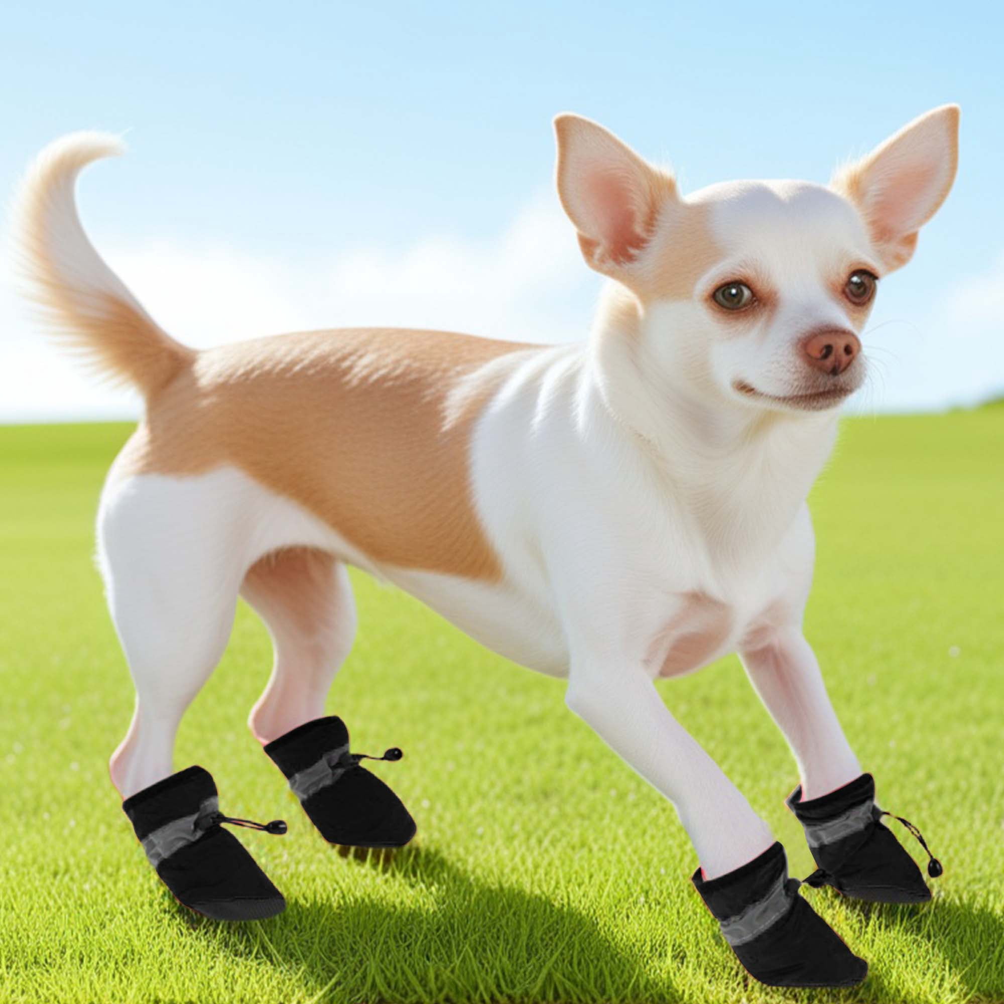 Unique Bargains Pack of 4 Waterproof Dog Shoes with Adjustable Straps Black XXS