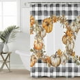 thumbnail image 2 of 72x78 Inch Shower Curtain Black Plaid Thanksgiving Bathroom Decor Waterproof Fabric Bathtub Bath Curtains Decorative Fall Pumpkins Wreath Extra Long Shower Curtain Set with Hooks, 2 of 6