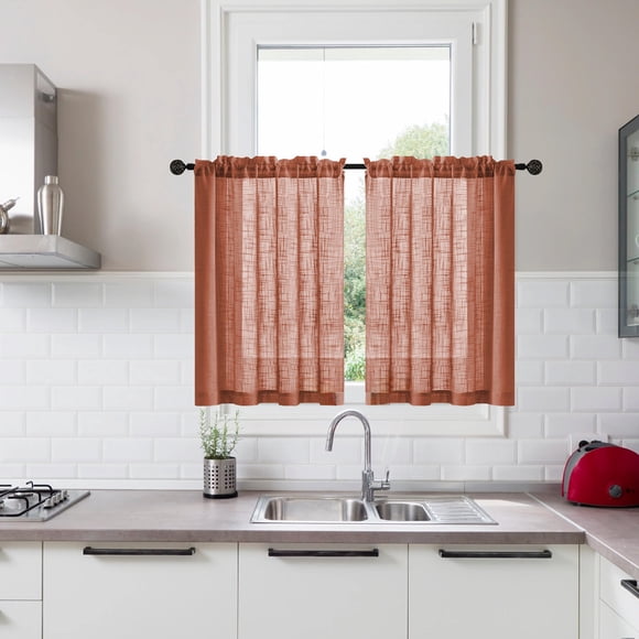 pstuiky Ensemble de 2 Rideaux de Séparation en Fil de Lin Semi-Transparent, Style Vintage, Filtrant la Lumière 63.5X78Cm (25"X30.7 Pouces) Cuisine, Salle de Bain, Chambre Cantonnière