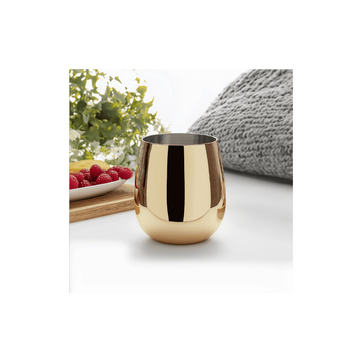 K&K Home Gold Stainless Steel Unbreakable Gold Stemless Wine Glasses - 15 oz - Set of 4 Colored, Stemless Metal Wine Glasses Perfect for Outdoors, Weddings, and Parties