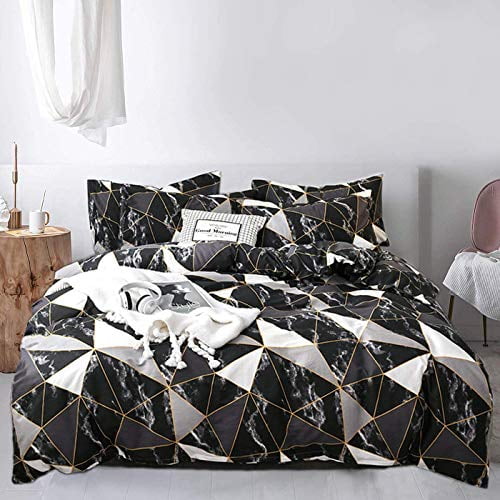 Jumeey Black Duvet Cover Queen White Grey Geometric Bedding Sets Full Cotton Modern Marble Covers For Men Women Teen Boys Girls Gold Blocks Diamond Triangle Set Comforter Com Jumeey Black Duvet Cover Queen White, Teenage Bedding Sets Full