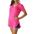 thumbnail image 6 of Tiqkatyck Womens Tops on Sale, Women's Summer V Neck Short Sleeve Loose Fit T Shirt With Arc Hem Large Size Solid Color Casual Shirts for Women Blouses for Women Dressy Casual Hot Pink XXXL, 6 of 6
