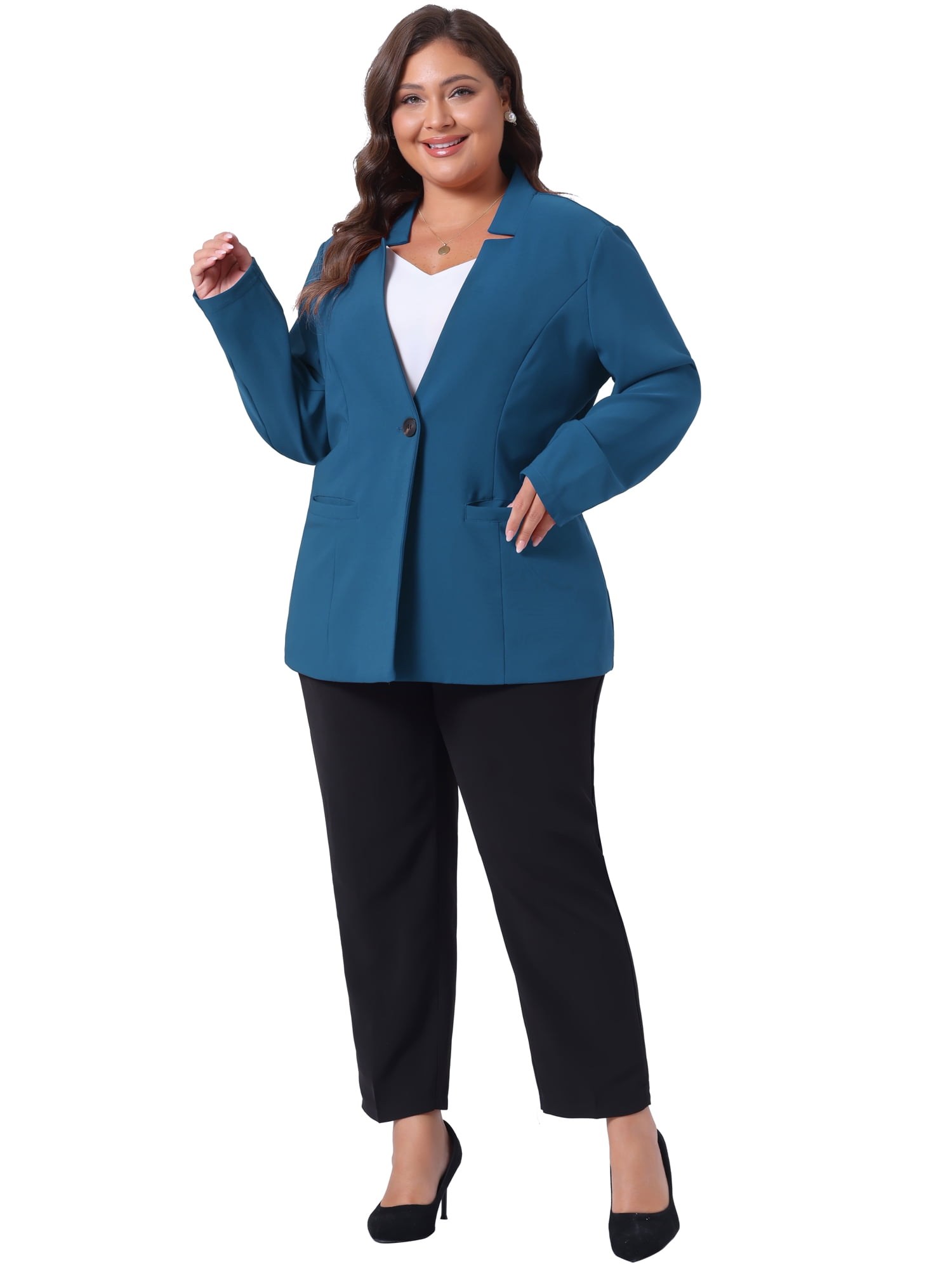 DARING DIVA Women's Plus Size Office Work Button Long Sleeve 3X Lake Blue