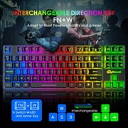 Gaming Keyboard and Mouse Combo, 88Keys Compact Rainbow Backlit Mechanical Touch Keyboard, RGB Backlit 6400 DPI Lightweight Gaming Mouse with Honeycomb Case for Windows PC Gamers (Black)