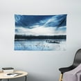 thumbnail image 1 of Winter Tapestry, Landscape Scenery of Mountain Lake with a Frozen Bay Sunset, Wall Hanging for Bedroom Living Room Dorm Decor, 60W X 40L Inches, Slate Blue White and Purple Grey, by Ambesonne, 1 of 2