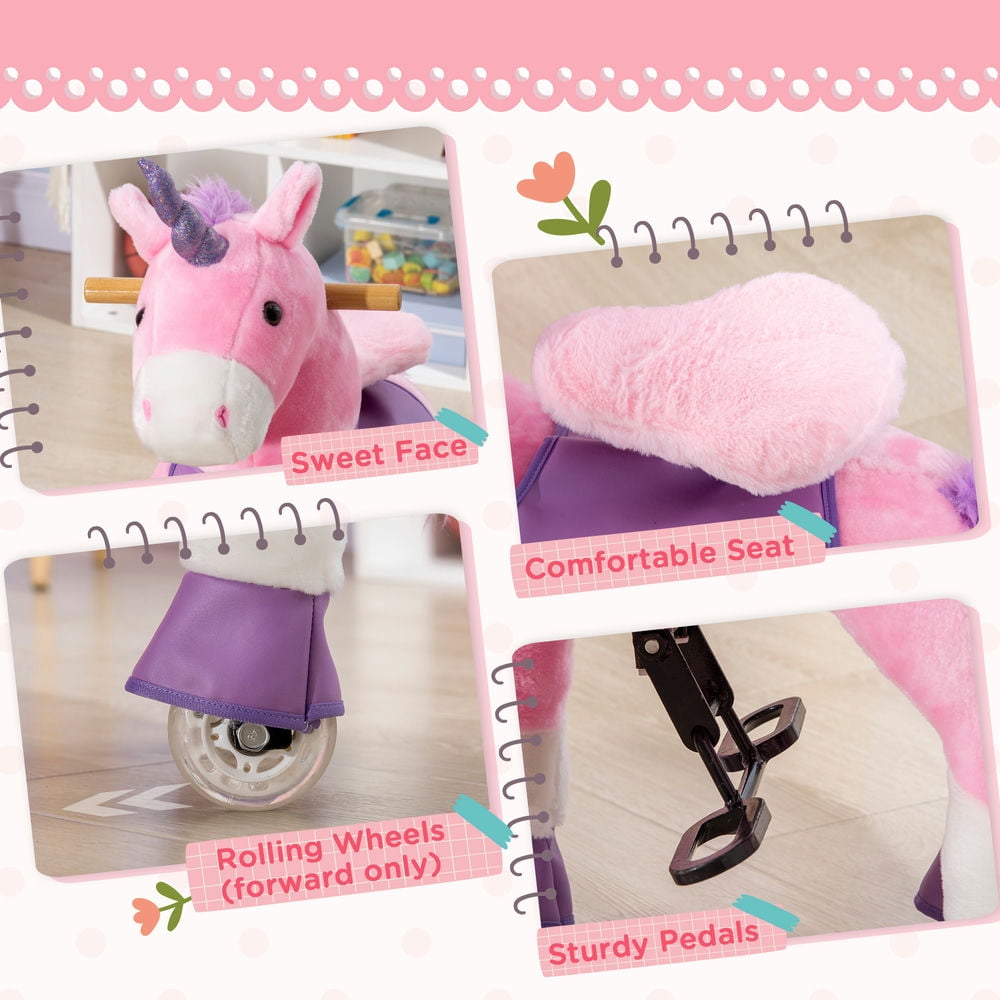 Kadyn Ride On Real Walking Unicorn with Sparkly Horn, Soft Plush Ride On Rocking Horse Bearing