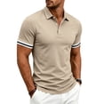 thumbnail image 4 of SAWOBUUN Men's Golf Shirt Short Sleeve Classic Button Collar Top with Striped Cuffs Casual Solid Color Slim Fit Tee, 4 of 9