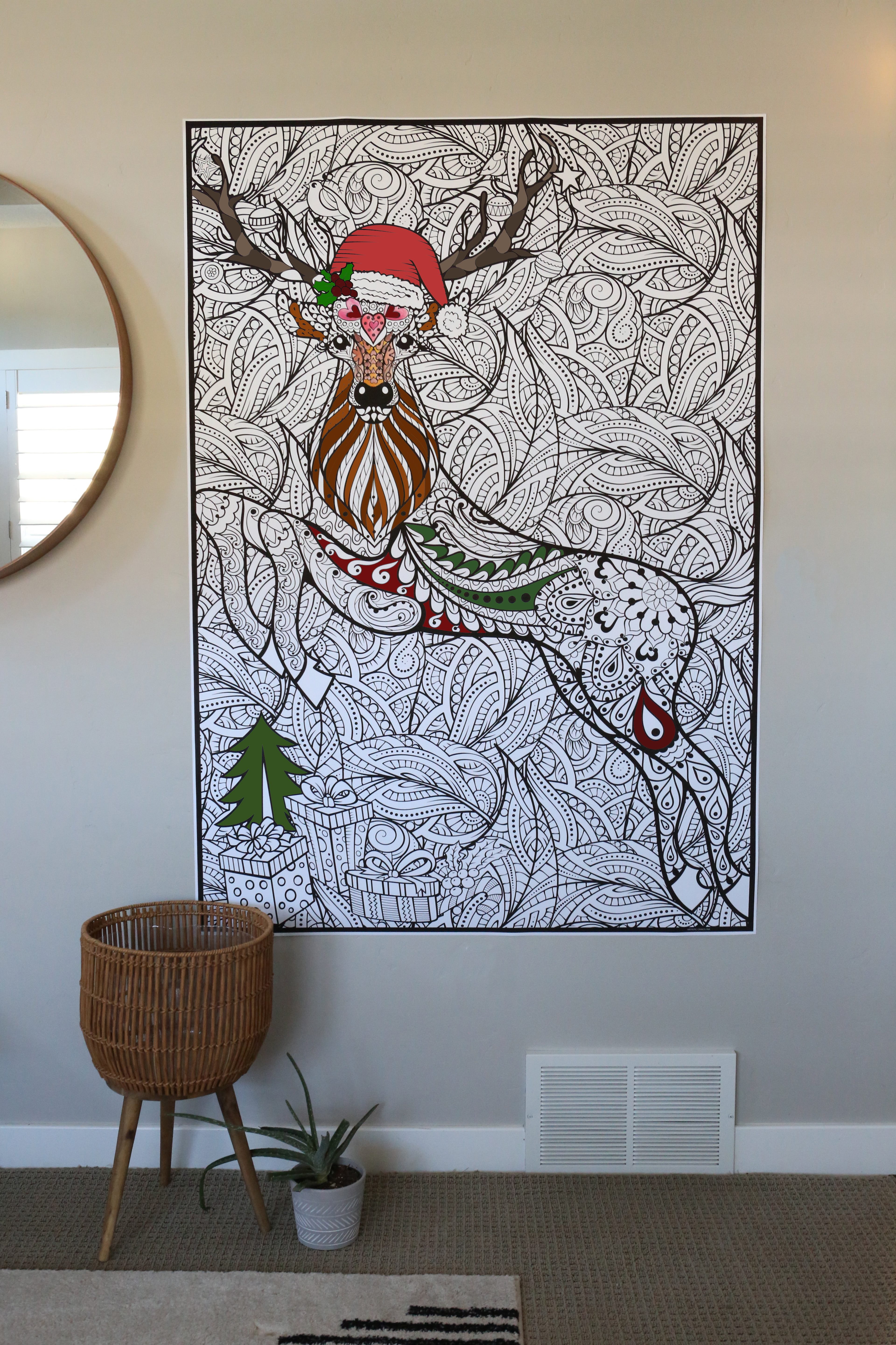 Giant Coloring Poster - Premium Jumbo Coloring Sheets for Kids & Adults with Thick Bleed-Resistant Pages, Use on Floor, Wall, or Table, Use with Alcohol Based Markers (30” x 42”, Christmas Deer)