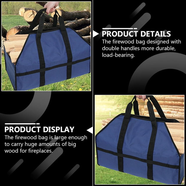 FENGGUIQU 1Pc Oxford Cloth Firewood Storage Pouch with Double Handles Large Firewood Carry Container