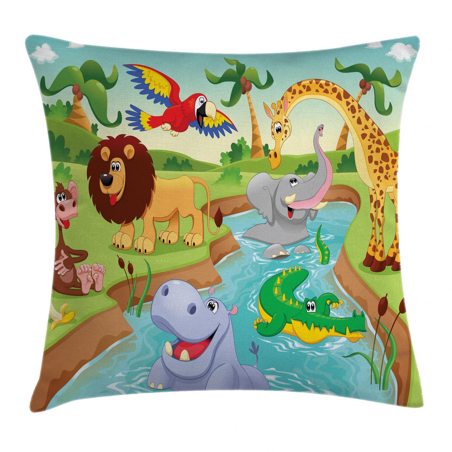 Kids Decor Throw Pillow Cushion Cover Cartoon Safari African