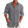 thumbnail image 2 of Yoodem Mens Shirts Men's T-shirts Men Daily Cotton Shirt Long Sleeve Hippie Casual Beach T Shirts with Button Blouse Shirts for Men Gray L, 2 of 5