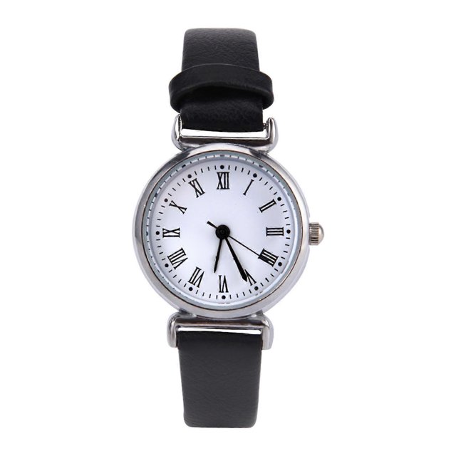 Montre-bracelet rétro en cuir pour femme, petite et exquise, simple et tendance (noire)
