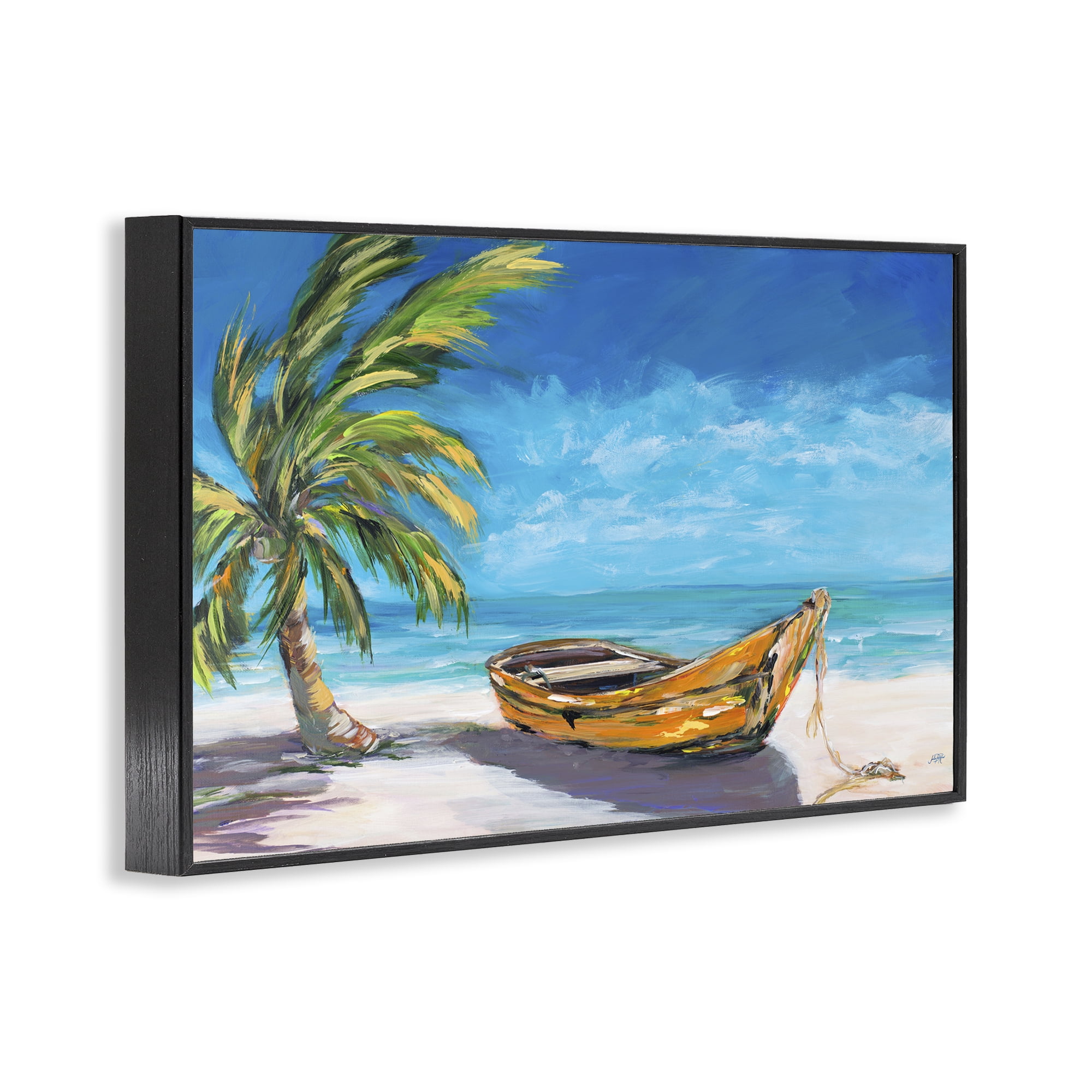 Stupell Industries Lost Island Palm & Boat Black Framed Giclee Art, design by Julie DeRice