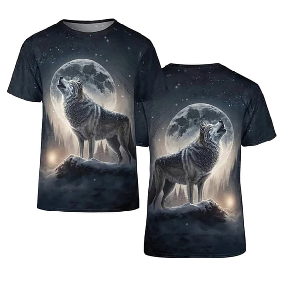 TrendOFT Mens Graphic Tees Unisex Wolf 3D Novelty Graphic Tops Crew Neck Short Sleeve Lightweight Casual Street Style Daily Apparel Men's Shirts Black L