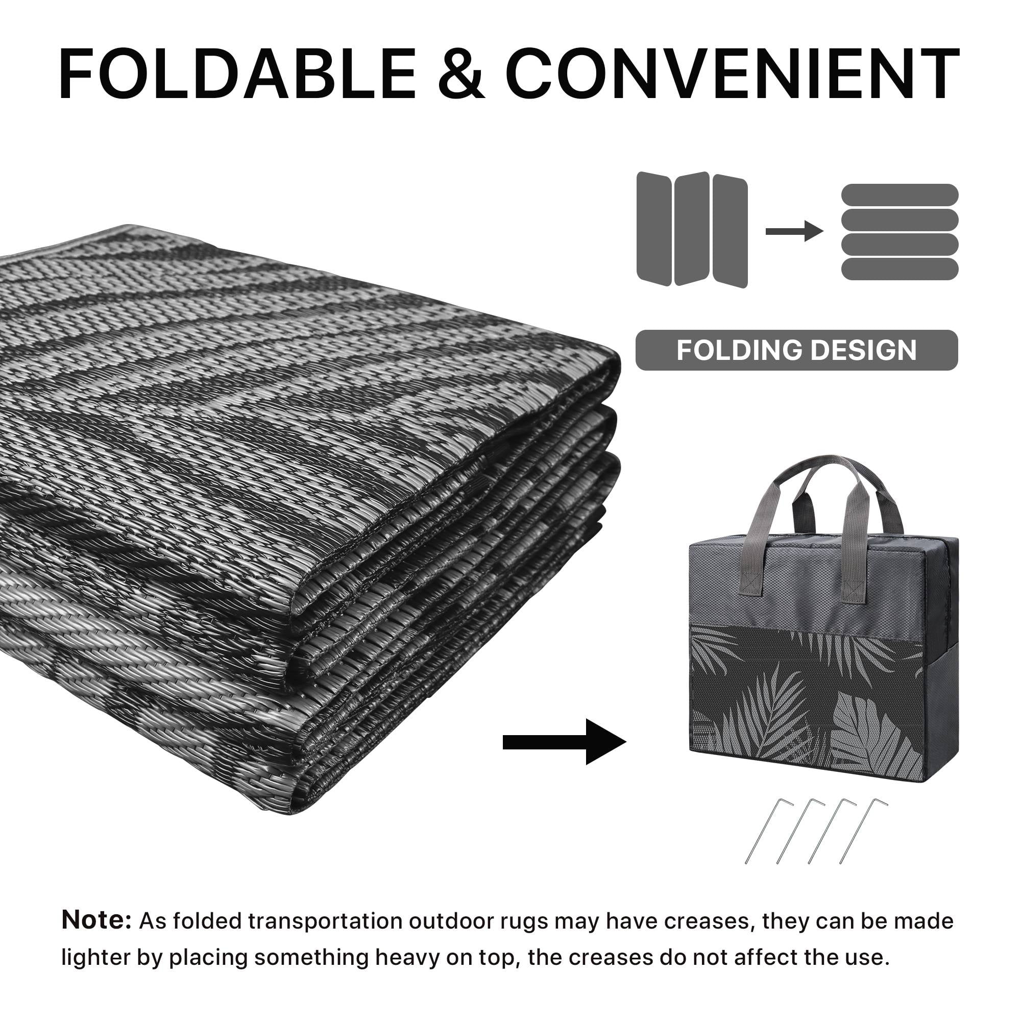 DEORAB 6'x9' Outdoor Rugs Patio Waterproof Outside Mat Reversible Plastic Camping Carpet,Black & Grey