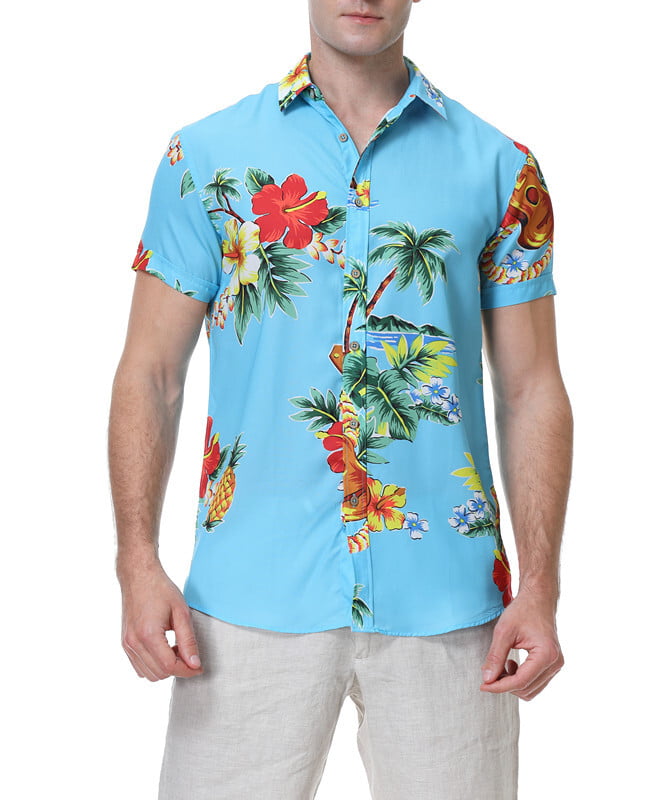 Summer Mens Hawaiian Shirt Short Sleeve Button Lapel Casual Vacation Top 