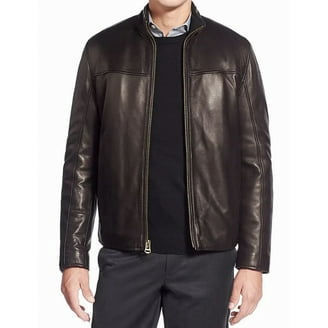 Cole Haan Men's Leather Varsity Jacket Java Brown Large - Walmart.com