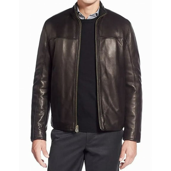 Cole Haan Men's Smooth Lamb Leather Jacket With Convertible Collar (Java, XXL)