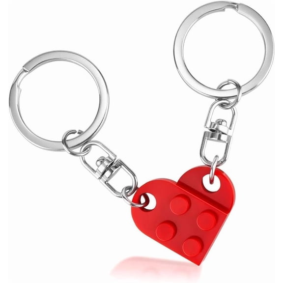 Couples Matching Heart Keychain Set Valentines Christmas Gifts for Boyfriend Girlfriend Romantic Red Heart Keyrings
