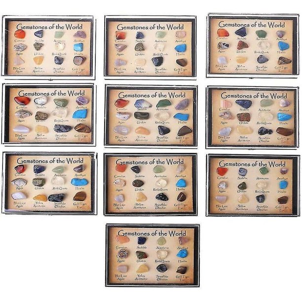 Conjunto de joyería de boda para mujer, colección Rock, 12 piezas, muestras de minerales naturales mezclados, piedras preciosas W