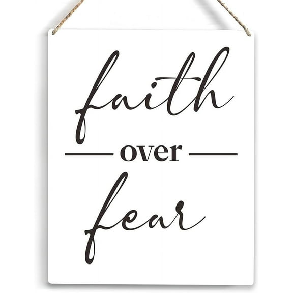 Inspirational Faith over Fear Wood Sign Rustic Motivational Wooden Hanging Plaque for Home Office Wall Art Decoration 8x10 Inch Present