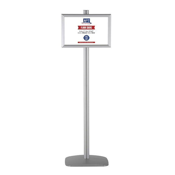 M&T Displays Free Standing Display Advertising Stand with 2 x (11x17) Front Loading snap Frame in Portrait/Landscape Position, Double Sided (Silver)