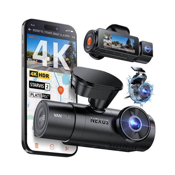 VANTRUE N4 Pro S & 64 GB SD Card : 4K 3-Channel Dash Cam STARVIS 2 IMX678 PlatePix HDR Night Vision 4K+1080P+1440P Front/Inside/Rear Cam IP67 Waterproof Rear Camera 24H Parking Mode Supports 1TB