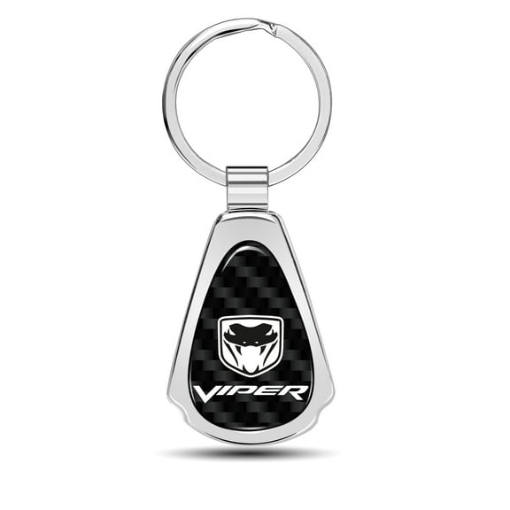 Dodge Viper Real Black Carbon Fiber Chrome Metal Teardrop Key Chain Key-ring