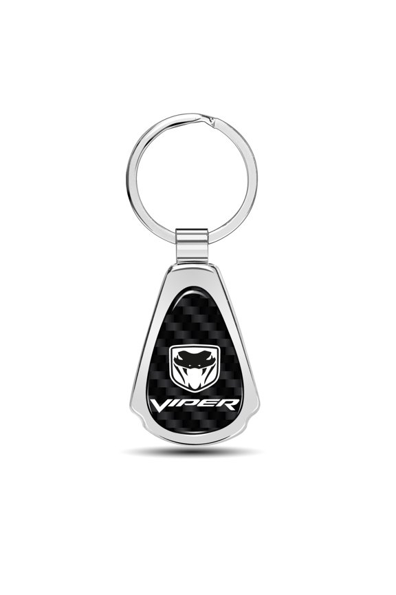 Dodge Viper Real Black Carbon Fiber Chrome Metal Teardrop Key Chain Key-ring