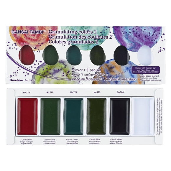 Kuretake GANSAI TAMBI Couleurs Granulantes 5 Couleurs+ensemble de Stylos, Ensemble de Peinture Aquarelle, pigment à Base d'Eau, Qualité Professionnelle pour Artistes et Artisans