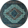 thumbnail image 1 of Ahgly Company Machine Washable Indoor Round Medallion Light Blue Traditional Area Rugs, 5' Round, 1 of 4