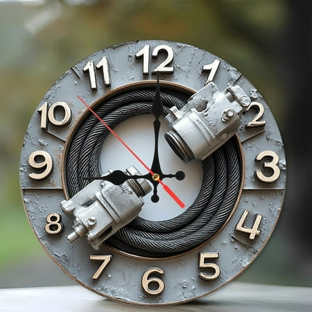 Vintage Wire Rope Clock Wall Decor 10-Inch Silent Wooden Wall Clock, Battery Operated (AA Batteries Not Included), Artistic Home Decor