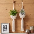 thumbnail image 6 of Macrame Hangers Hanging Basket Boho Decor - 27.6 Inch Handwoven Plant Hanger 4.72 Inch Pot Holder Indoor Outdoor Bohemian Macrame Hangers Plant Hanger(White/C), 6 of 6