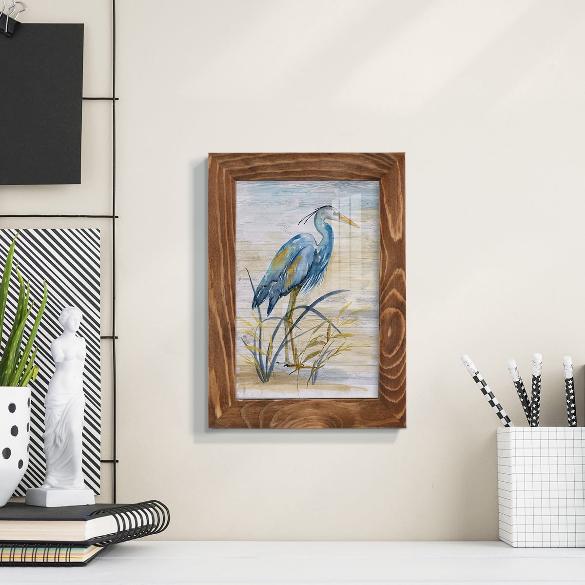 Blue Heron I -Framed Print w/glass-Walnut