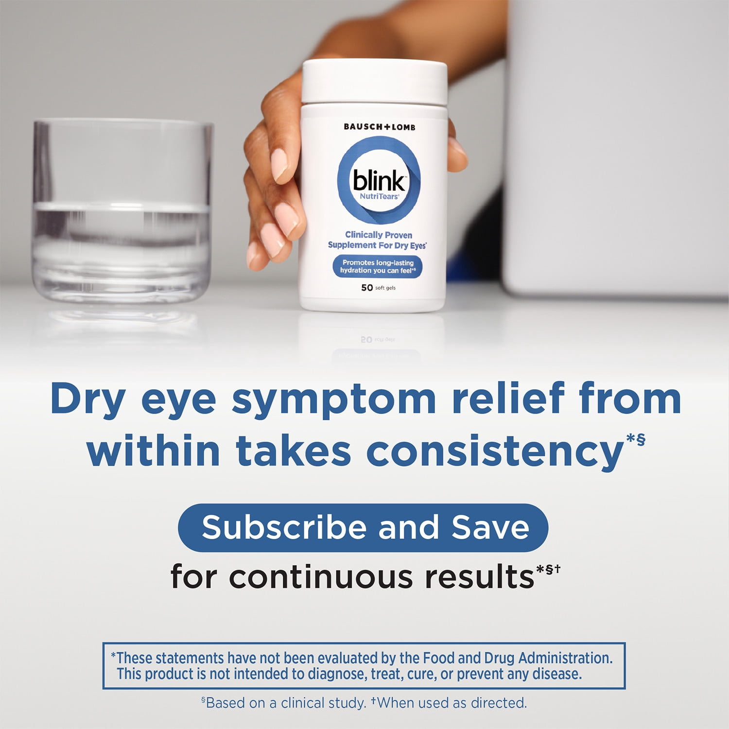Blink NutriTears Vitamin and Supplement for Dry Eye Care and Vision Health with Lutein and Zeaxanthin Softgels, 50 Count