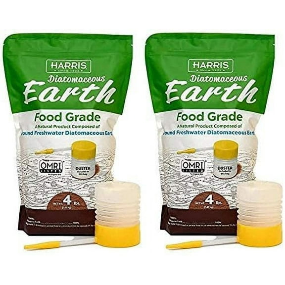 HARRIS DE-FG4P Diatom Diatomaceous Earth Food Grade, 4lb w/Free, Duster, Original Vesion, 2 Pack
