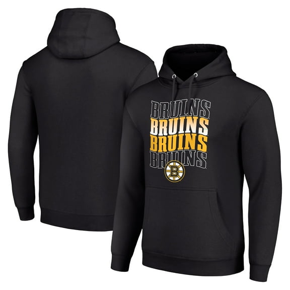 Men's Starter Black Boston Bruins Four Team Name Logo Fleece Pullover Hoodie