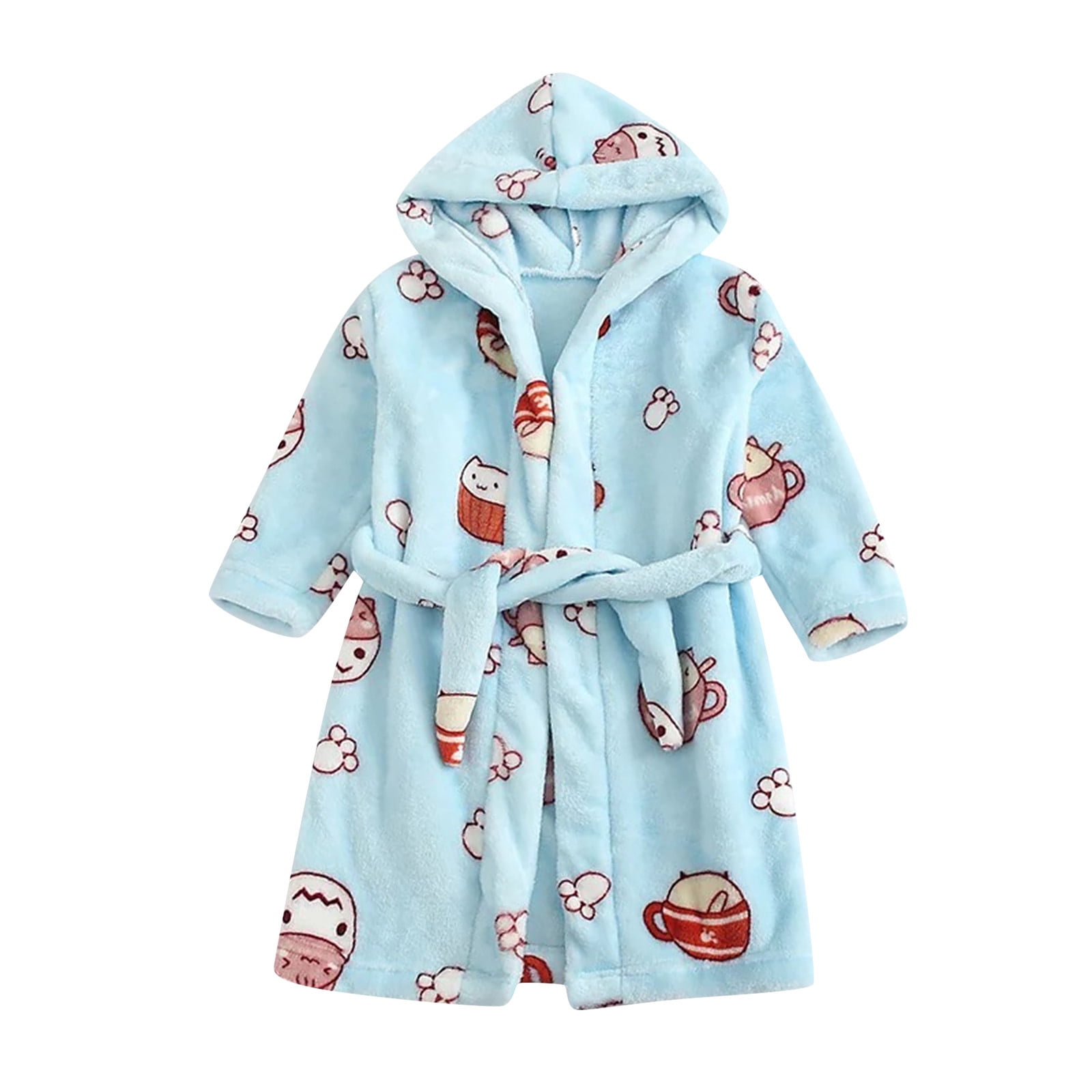 2PCS Infant Boy Girl Cute Cartoon Duck Hooded Flannel Bathrobes Sleepwear Outfit 