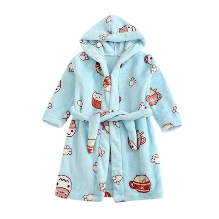 

Toddler Baby Boys Girls Cartoon Flannel Bathrobe Winter Night-Robe Sleepwear Child Fleece Cartoon Hoodie Bathrobes One Size