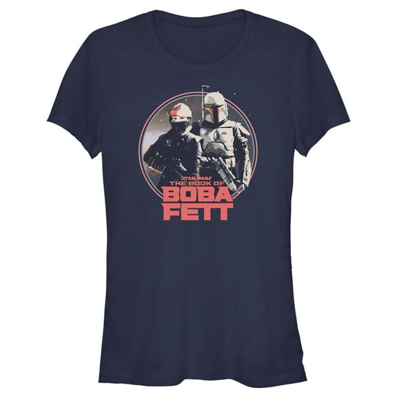 Junior's Star Wars: The Book of Boba Fett Fennec and Boba Classic Circle  Graphic Tee Navy Blue Medium