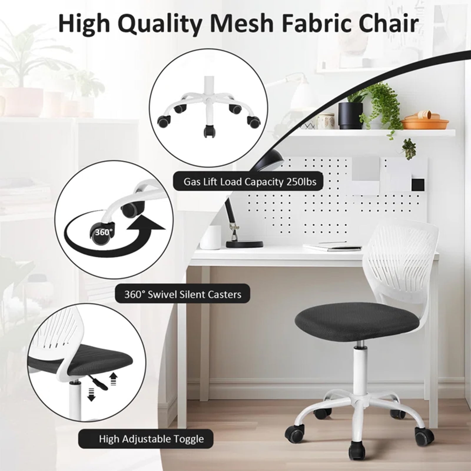 Homy Casa Desk Chair with Height Adjustable, 360° Swivel, Study Chair for Teen & Kids, Grey